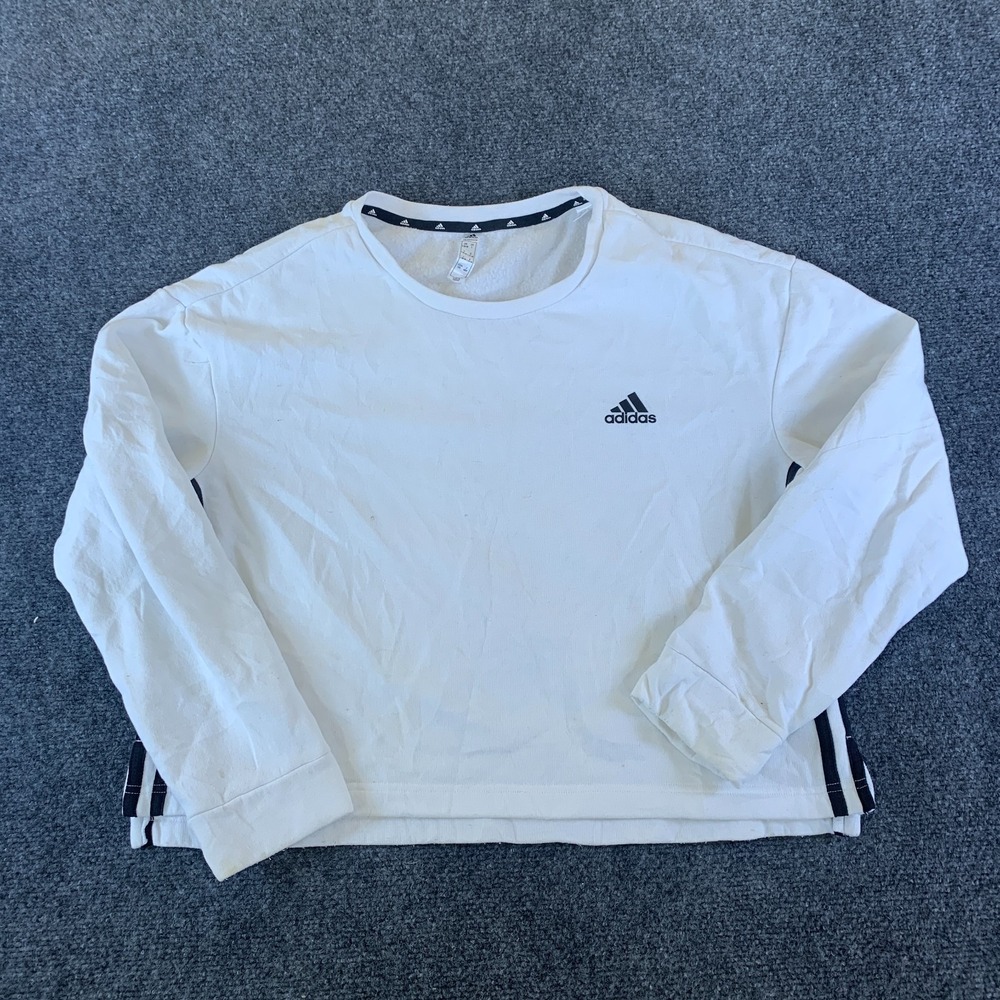 Adidas Primegreen Cropped Sweatshirt Womens Large White Fleece Lined Pullover